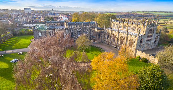 Aerial view of Auckland Castle 